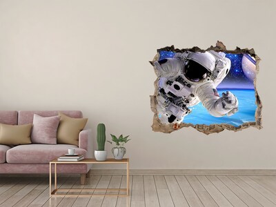 3D wall hole wallpaper Astronaut in space