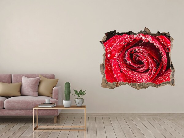 Hole in the wall sticker Rose with water drops