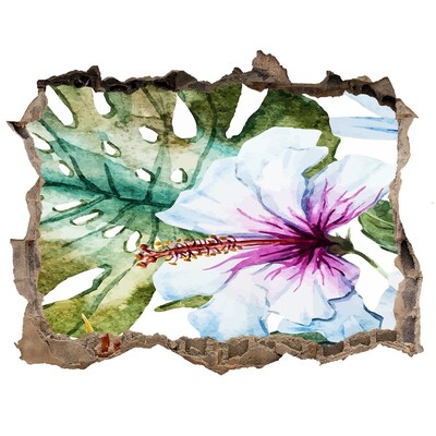 3D wall hole wallpaper Hawaiian flowers