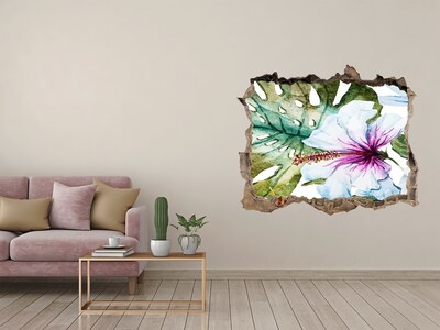 3D wall hole wallpaper Hawaiian flowers