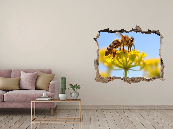 Hole in the wall sticker Bee on a flower