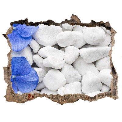 Hole in the wall decal Beach pebbles with a blue accent