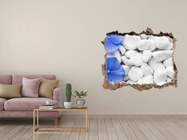 Hole in the wall decal Beach pebbles with a blue accent