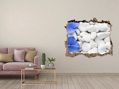 Hole in the wall decal Beach pebbles with a blue accent