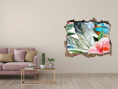3D wall hole wallpaper Tropical paradise with a bird