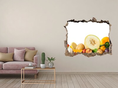 3D wall hole wallpaper Fruit and Vegetables in a Hole in the Wall