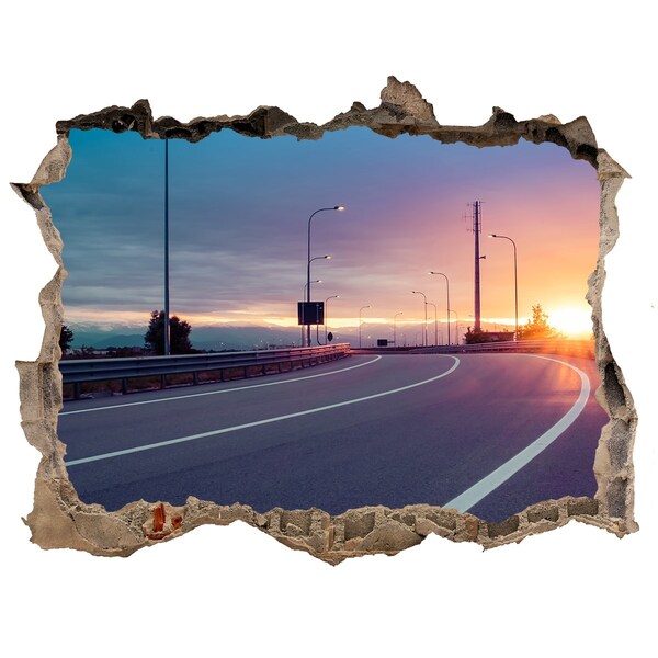 Hole wall sticker Sunset over the road
