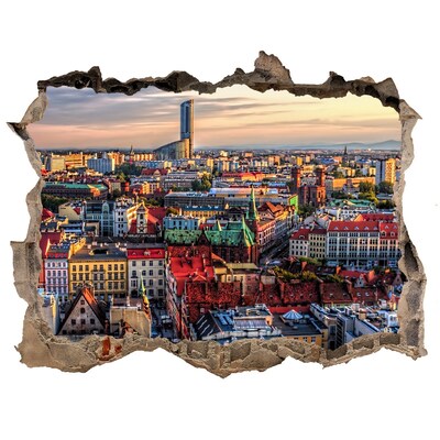 3D wall hole A bird's eye view of the city