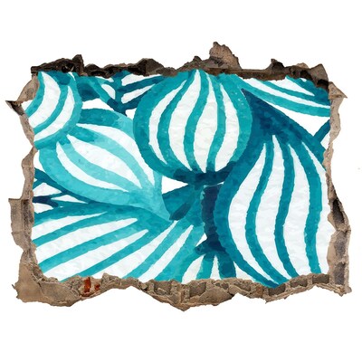 3D wall hole wallpaper Tropical leaves in a hole in the wall