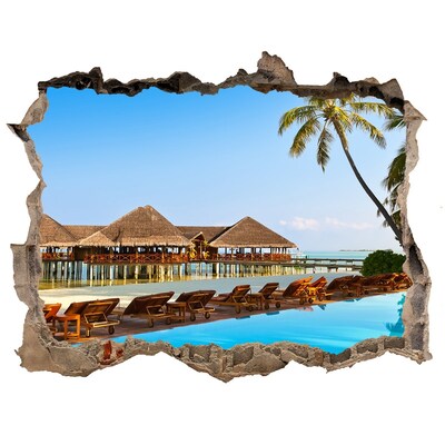3D wall hole Tropical paradise by the pool