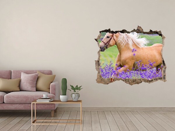 Hole wall sticker Horse in the field of lavender