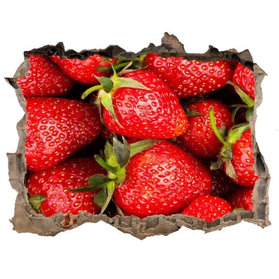3D wall hole wallpaper Sweet strawberries in concrete