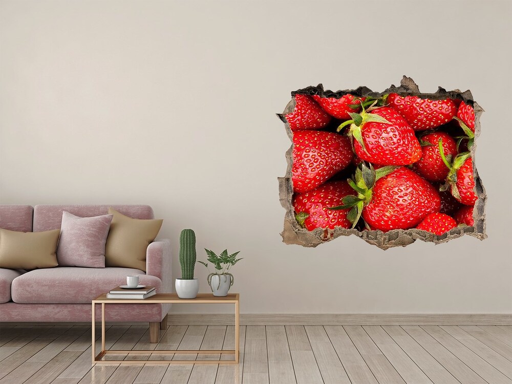 3D wall hole wallpaper Strawberries