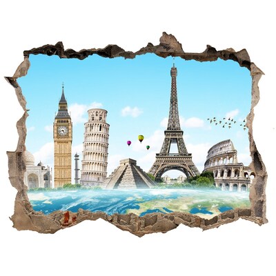 Hole in the wall sticker Great monuments of the world
