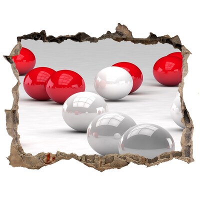 3D wall hole wallpaper Red and white balls