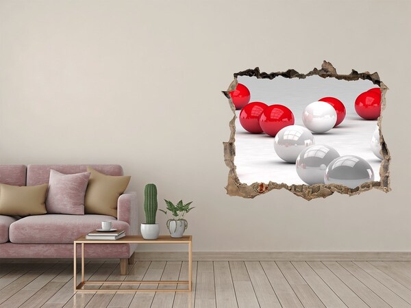 3D wall hole wallpaper Red and white balls