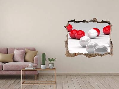 3D wall hole wallpaper Red and white balls