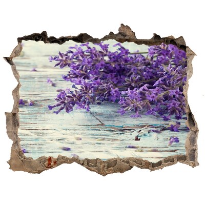 Hole wall sticker Lavender flowers on a wooden background