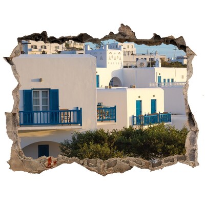 Hole in the wall decal View of white houses with blue windows
