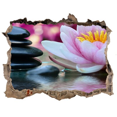 Hole in the wall decal Flowers and stones in a zen garden