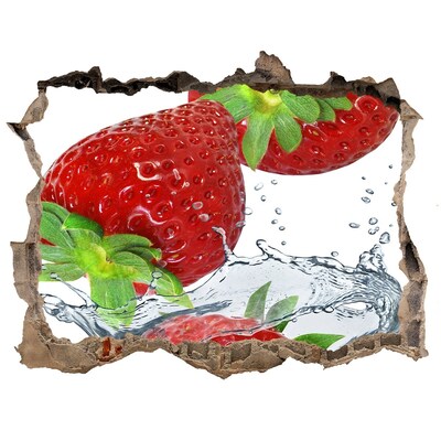 Hole in the wall sticker Juicy strawberries in a water explosion