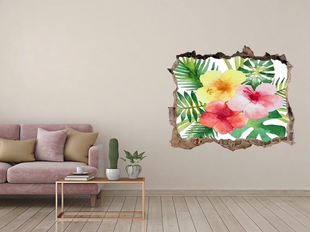 Hole in the wall decal Hawaiian flowers