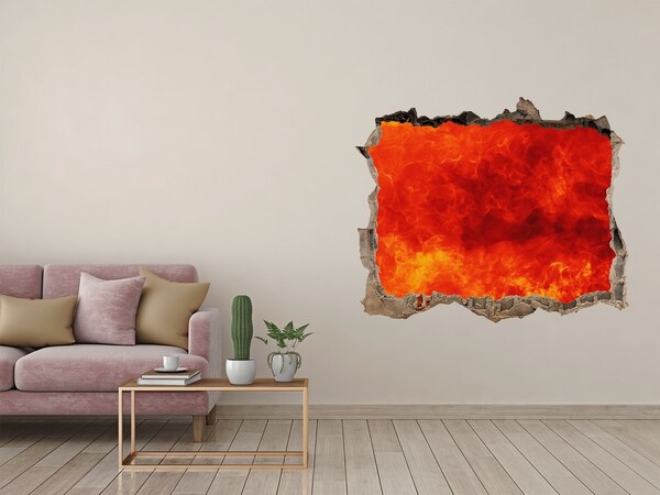 3D wall hole wallpaper Flames