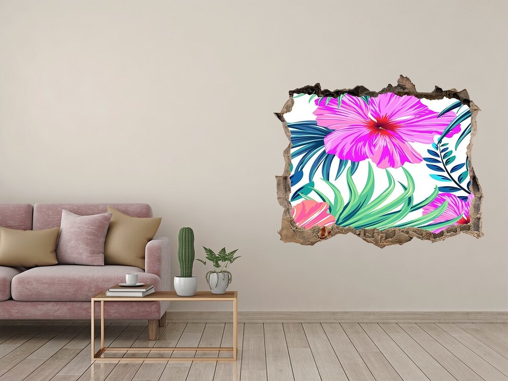 Hole in the wall sticker Hawaiian flowers