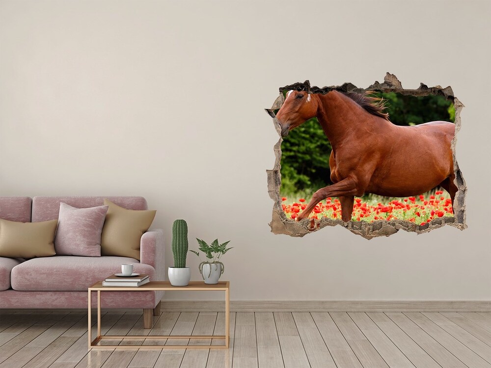 Hole in the wall sticker A horse in the field of poppies