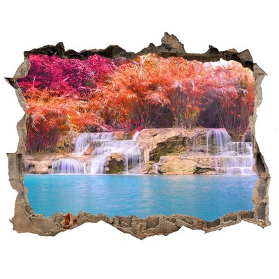 3D wall hole Waterfall among autumn trees