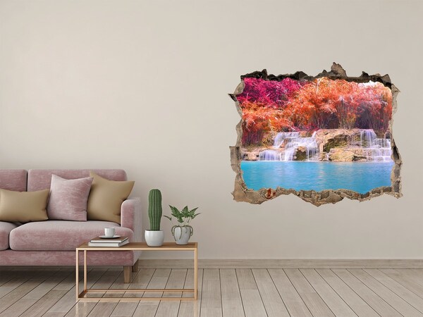 3D wall hole Waterfall among autumn trees