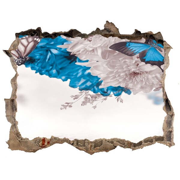 Hole wall sticker Floral landscape with butterflies