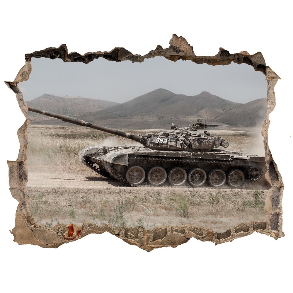 3D wall hole wallpaper Tank in the desert