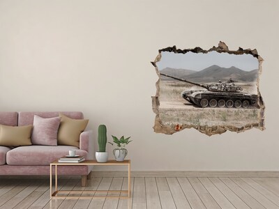 3D wall hole wallpaper Tank in the desert