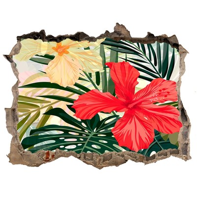 3D wall hole wallpaper Tropical hibiscus garden