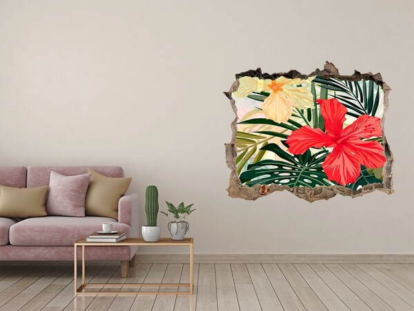 3D wall hole wallpaper Tropical hibiscus garden