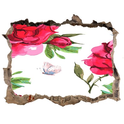 3D wall hole wallpaper Red roses