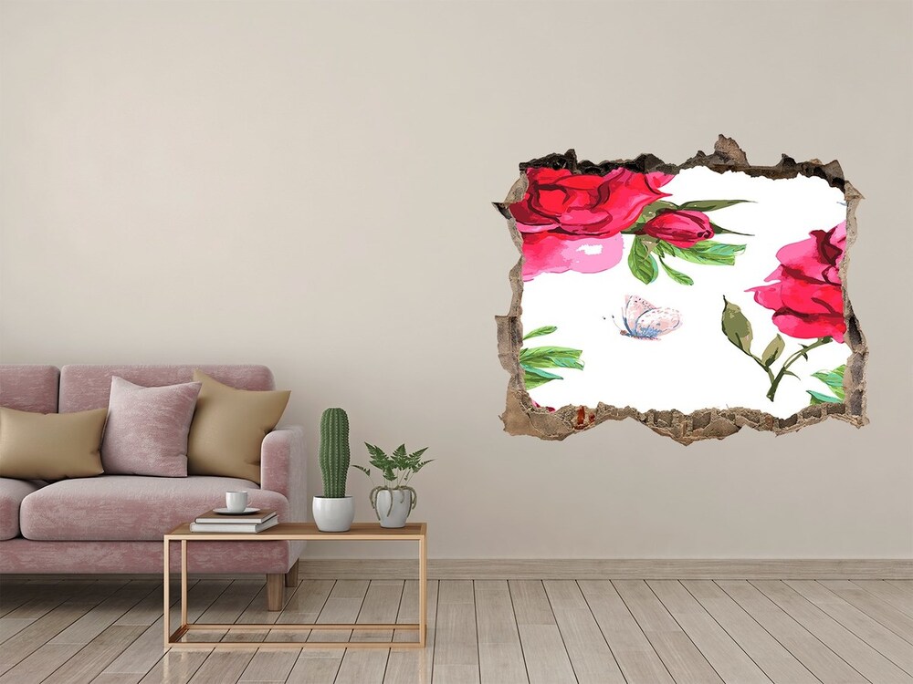 3D wall hole wallpaper Red roses