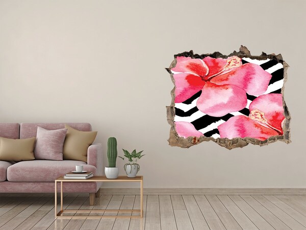 Hole in the wall decal Hawaiian flowers