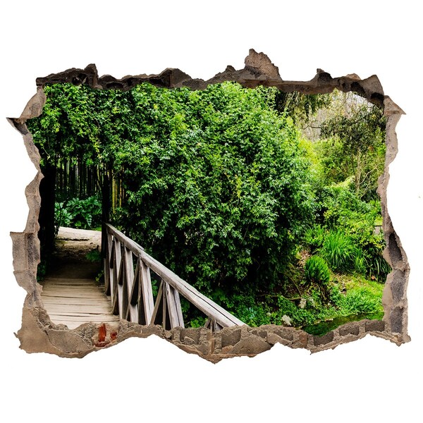 Hole in the wall sticker A green paradise with a wooden bridge