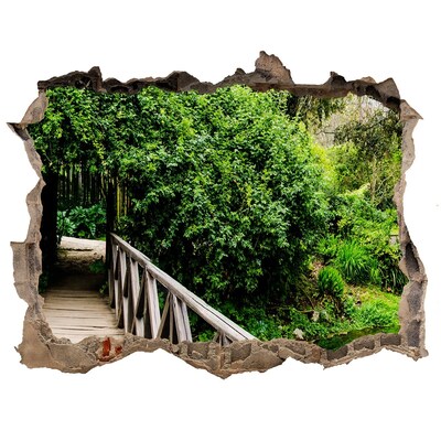 Hole in the wall sticker A green paradise with a wooden bridge