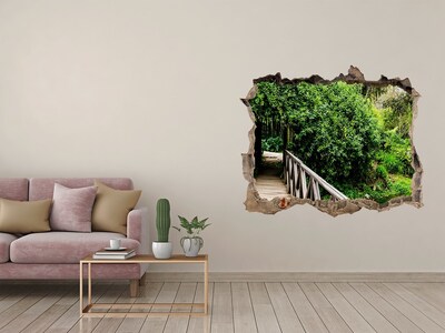 Hole in the wall sticker A green paradise with a wooden bridge