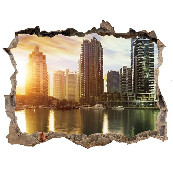 Hole in the wall decal A modern city by the water