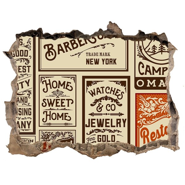 Hole in the wall sticker Stylish vintage posters on the wall background