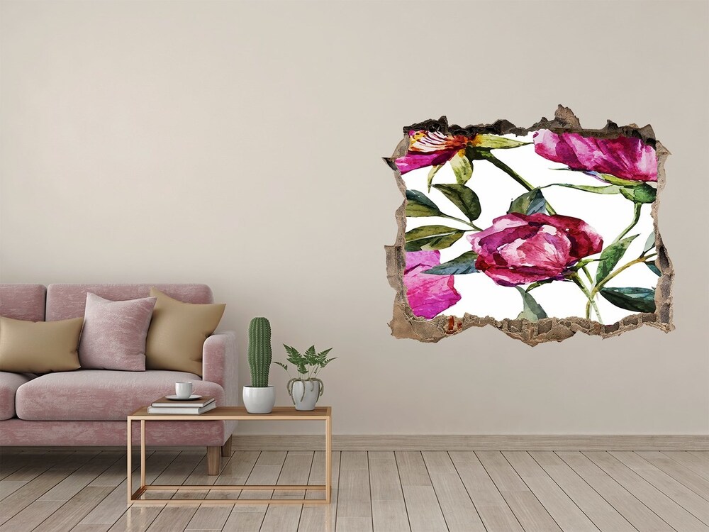 3D wall hole wallpaper Pink peonies