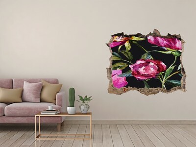 Hole in the wall sticker Pink peonies