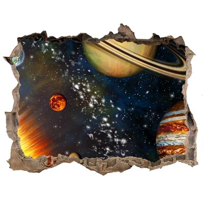 3D wall hole wallpaper Solar system