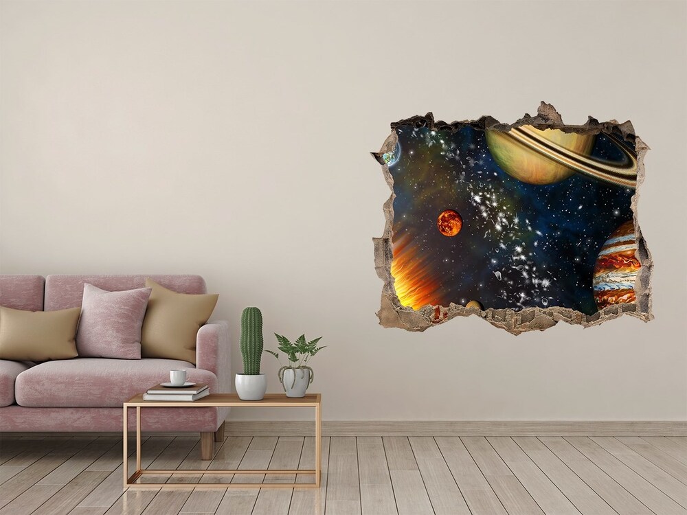 3D wall hole wallpaper Solar system