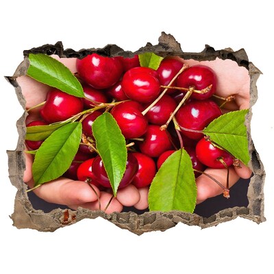 Hole in the wall decal Red cherries in hands