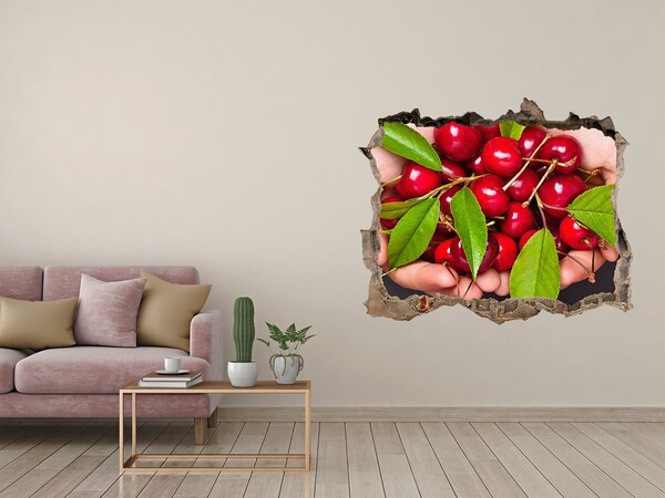 Hole in the wall decal Red cherries in hands
